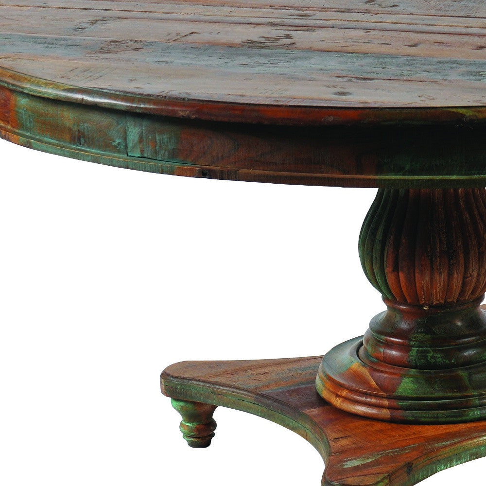 42" Brown Rounded Rustic Reclaimed Solid Wood Dining Table-3