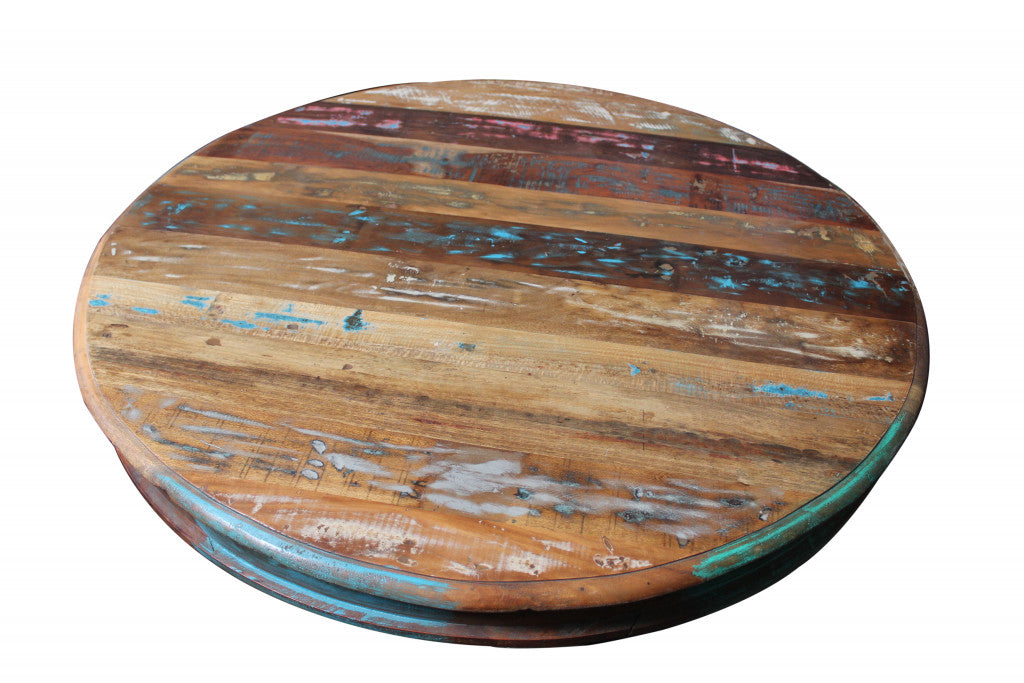 42" Brown Rounded Rustic Reclaimed Solid Wood Dining Table-1