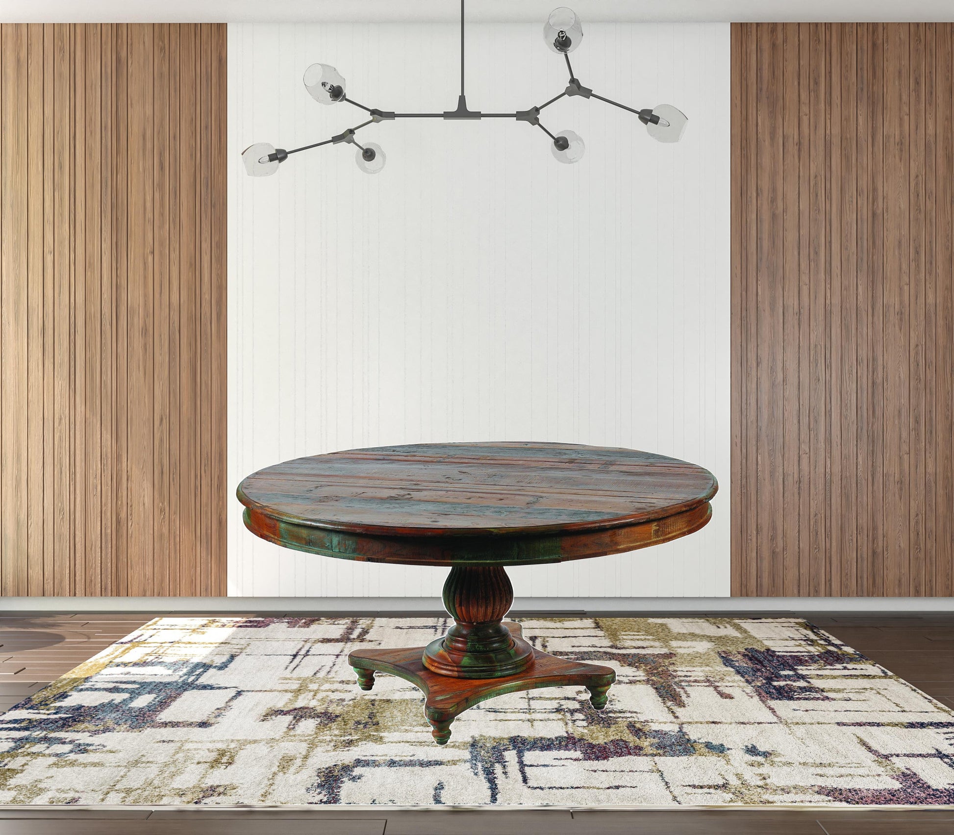 42" Brown Rounded Rustic Reclaimed Solid Wood Dining Table-2
