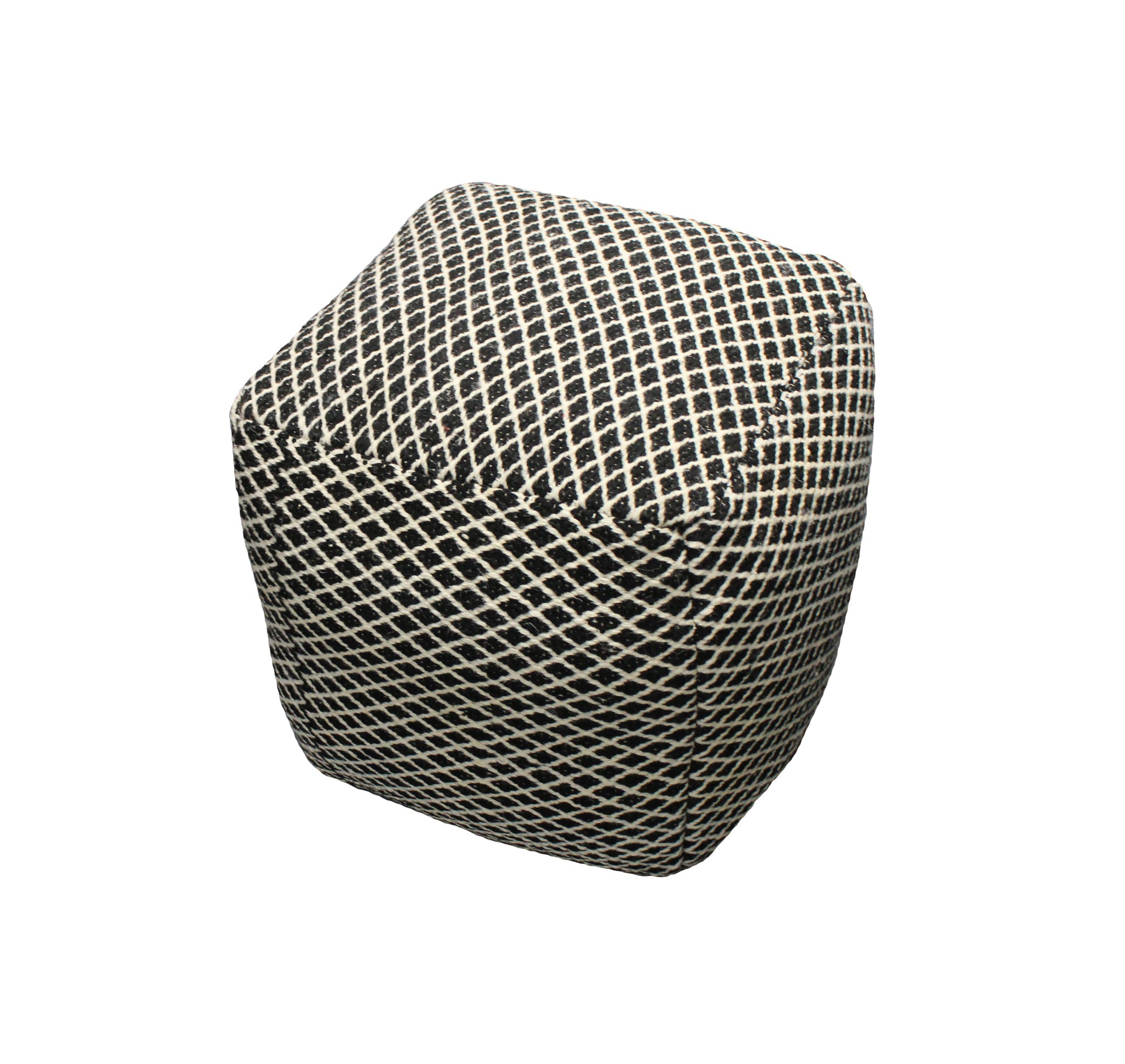 18" Black and Ivory Wool Cube Geometric Pouf Ottoman-Ottomans-DECOROLALA