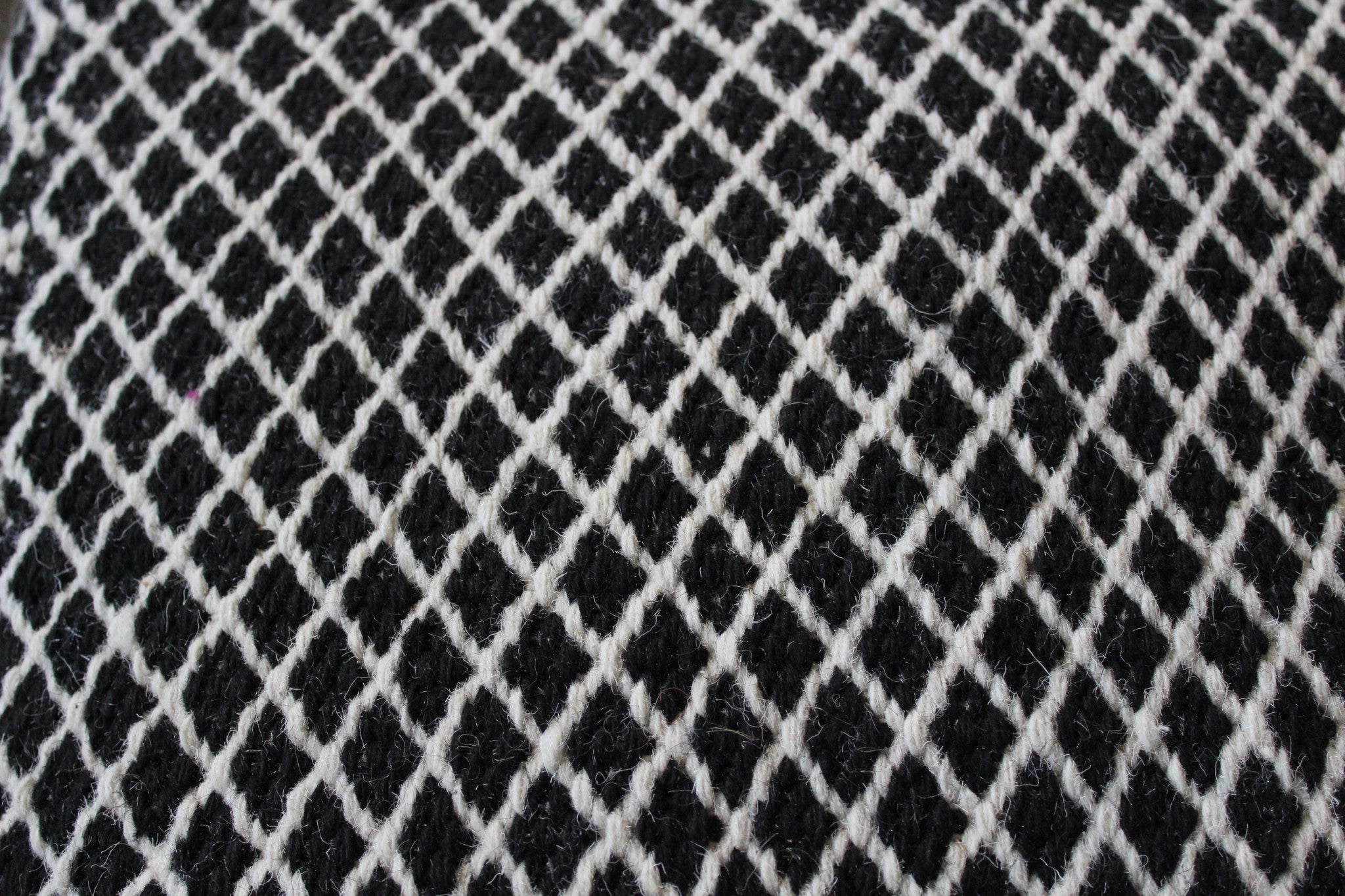 18" Black and Ivory Wool Cube Geometric Pouf Ottoman-Ottomans-DECOROLALA