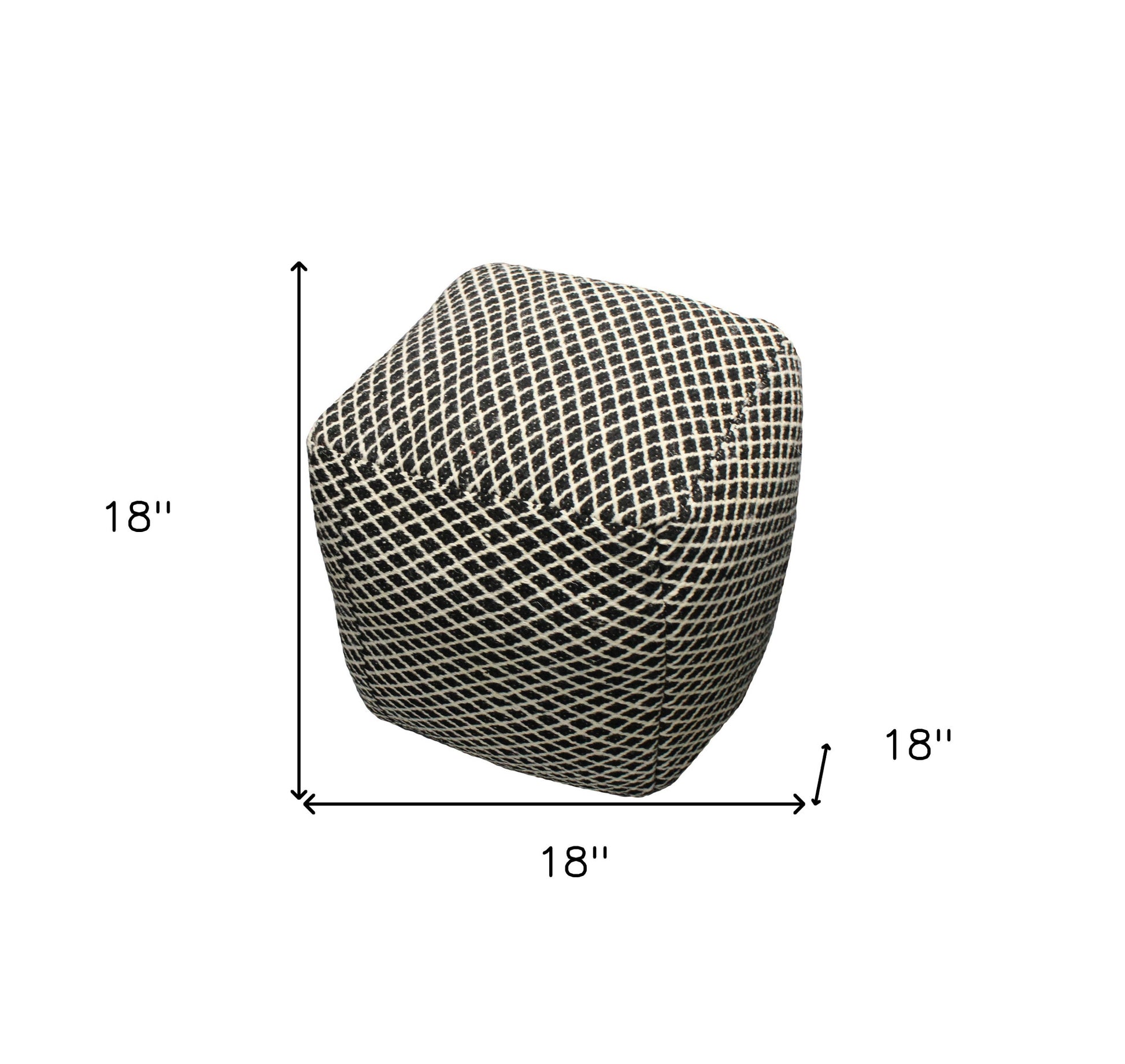 18" Black and Ivory Wool Cube Geometric Pouf Ottoman-Ottomans-DECOROLALA