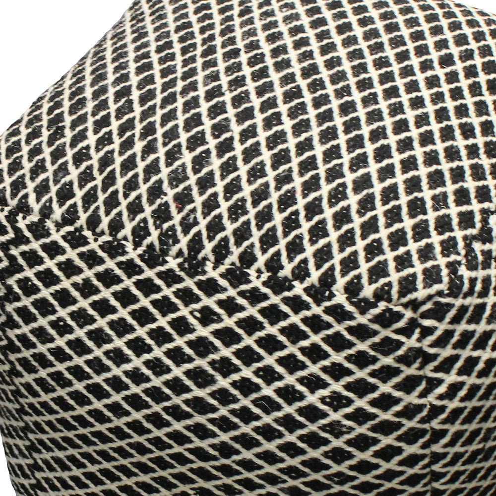 18" Black and Ivory Wool Cube Geometric Pouf Ottoman-Ottomans-DECOROLALA