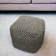 18" Black and Ivory Wool Cube Geometric Pouf Ottoman-Ottomans-DECOROLALA