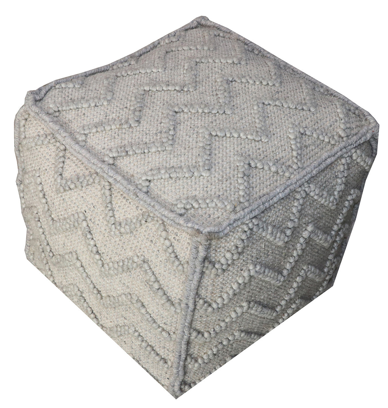18" Gray Wool Cotton Blend Cube Chevron Pouf Ottoman-Ottomans-DECOROLALA