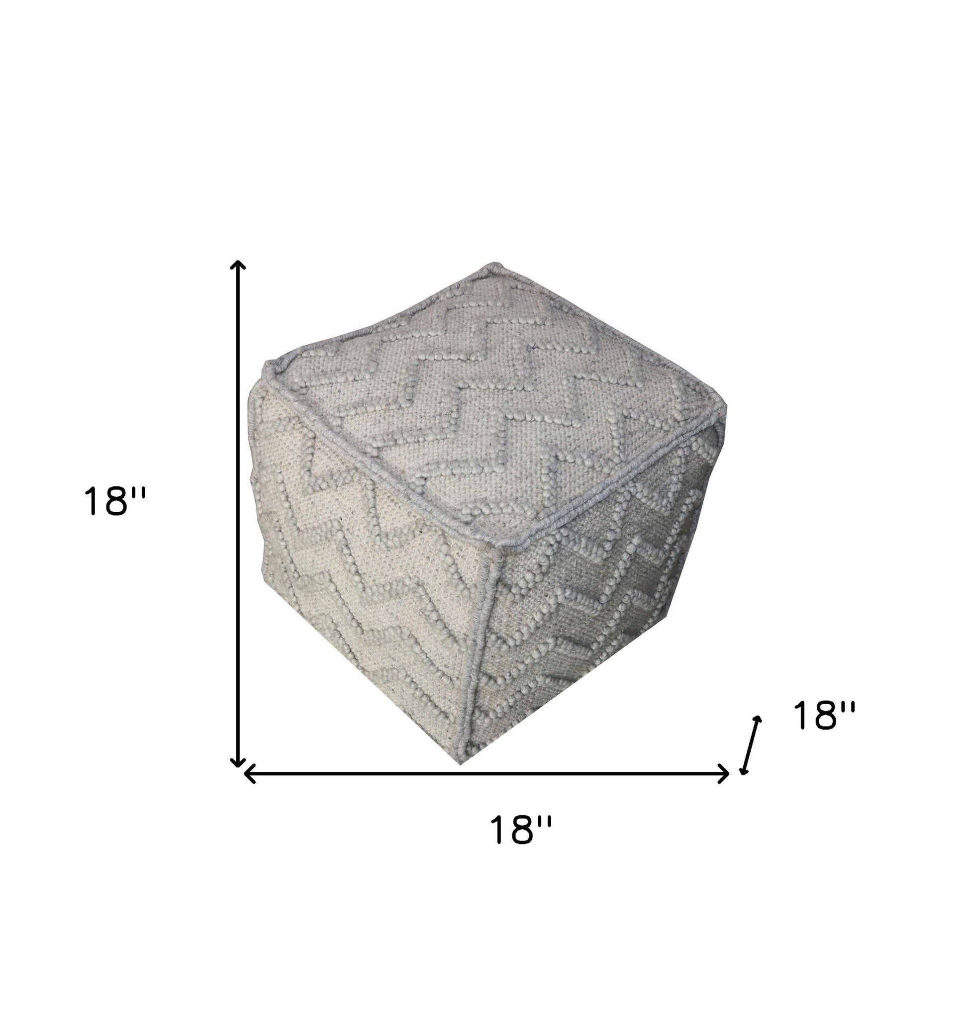 18" Gray Wool Cotton Blend Cube Chevron Pouf Ottoman-Ottomans-DECOROLALA