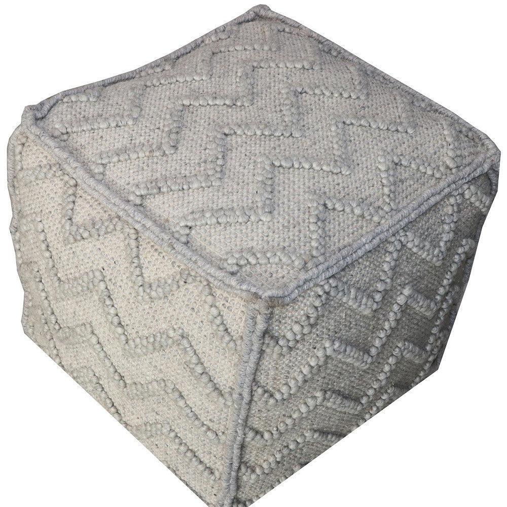 18" Gray Wool Cotton Blend Cube Chevron Pouf Ottoman-Ottomans-DECOROLALA