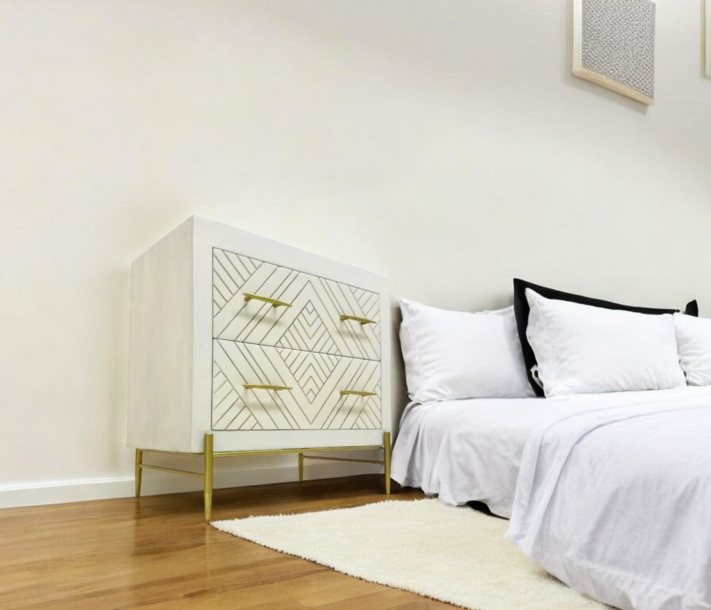 28" White Solid Wood Two Drawer Nightstand-Nightstands & Bedside Tables-DECOROLALA