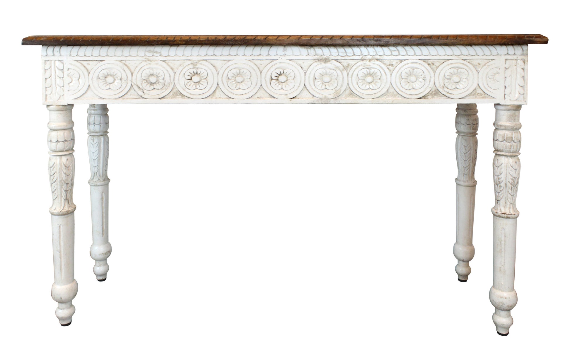 48" Natural and White Solid Wood Distressed Console Table-Console Tables-DECOROLALA