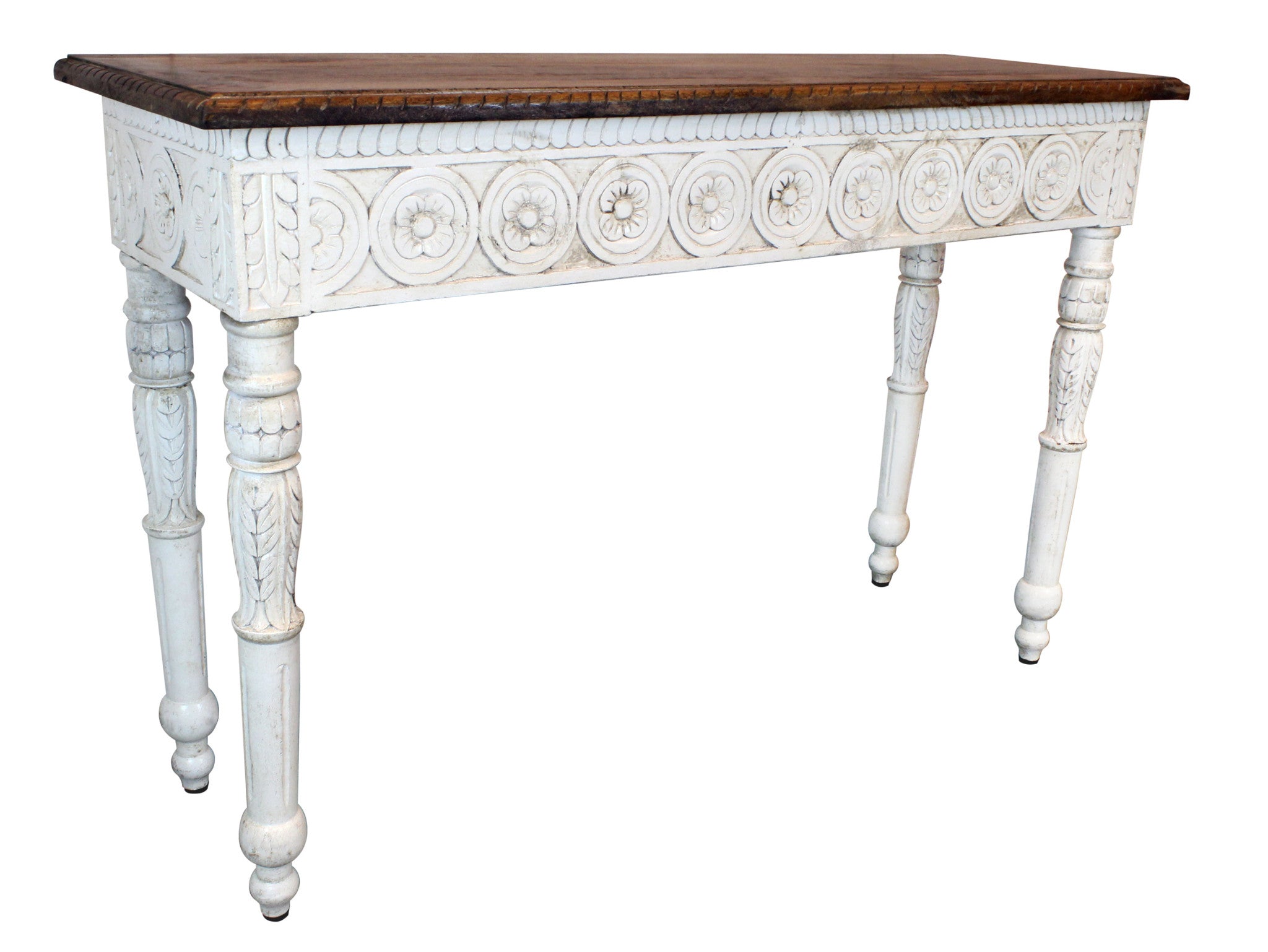 48" Natural and White Solid Wood Distressed Console Table-Console Tables-DECOROLALA