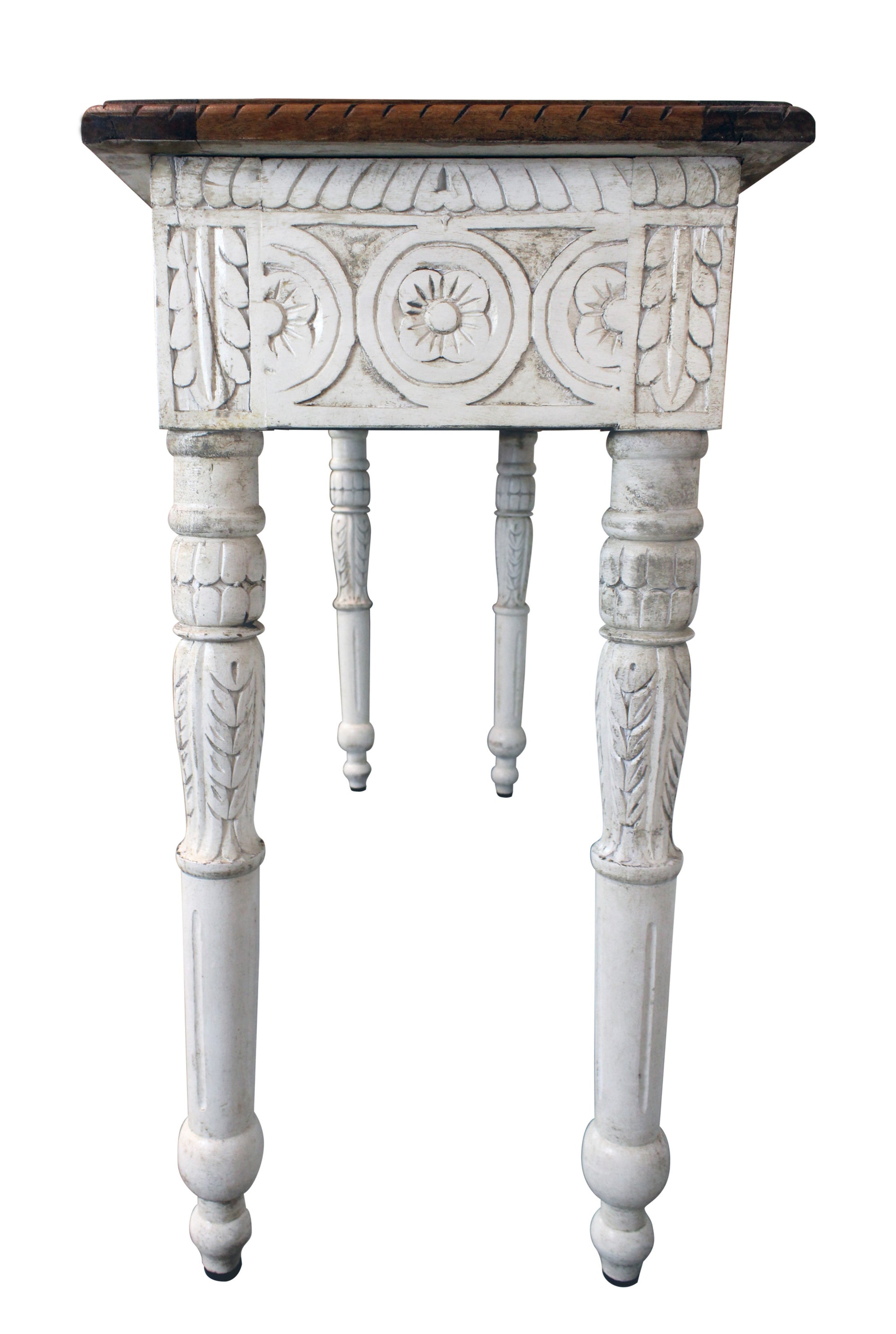 48" Natural and White Solid Wood Distressed Console Table-Console Tables-DECOROLALA