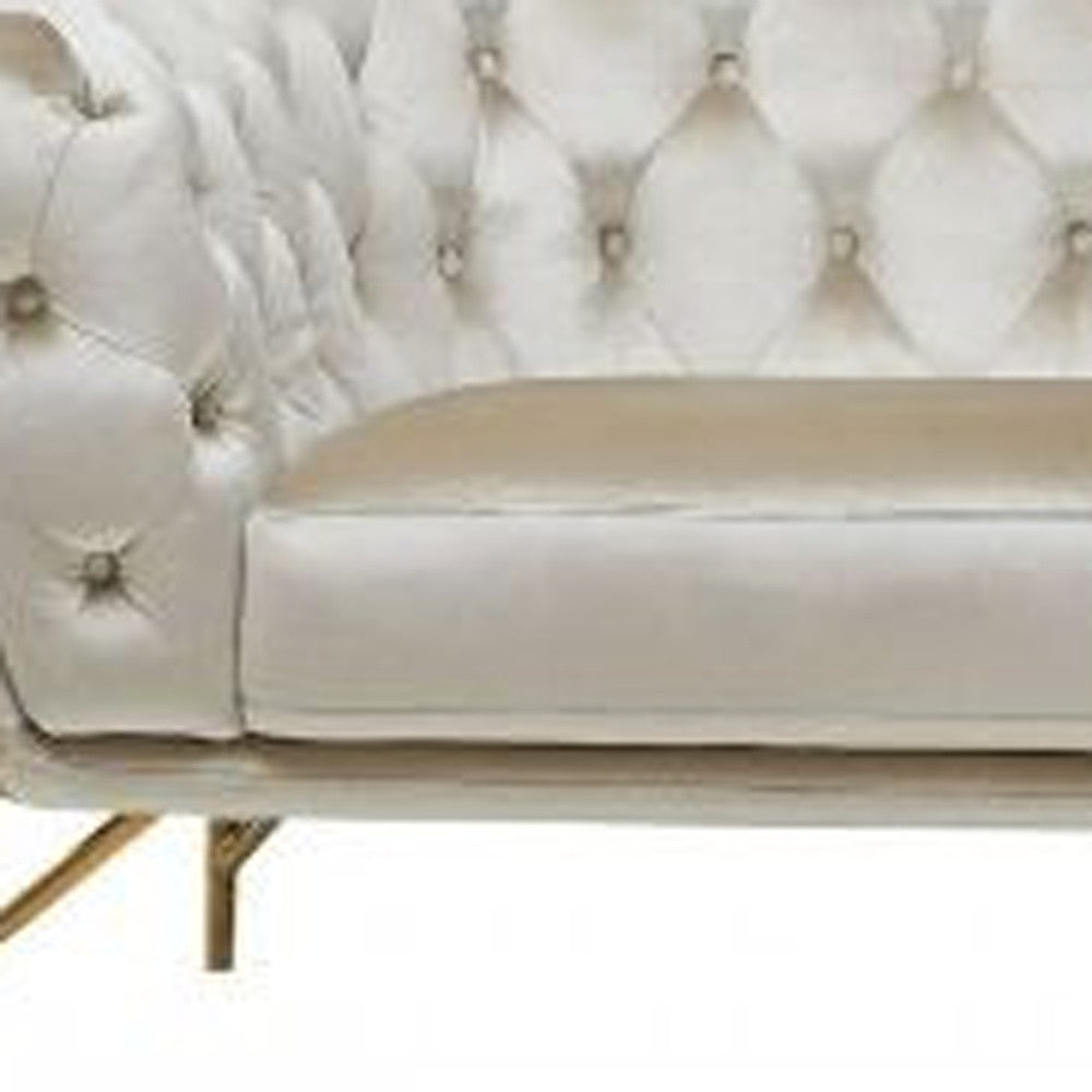 88" Beige Velvet Sofa With Gold Legs-2