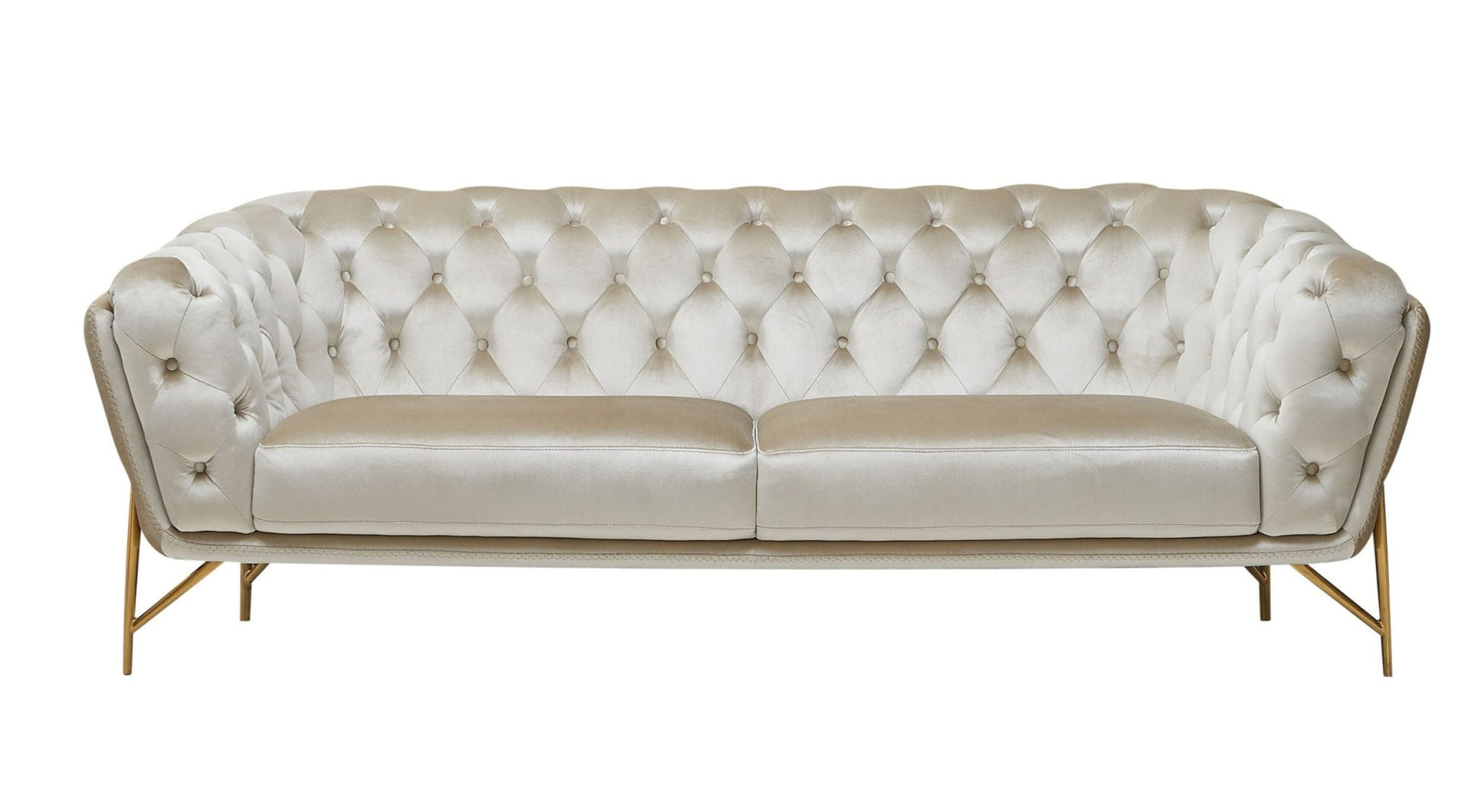 88" Beige Velvet Sofa With Gold Legs-1