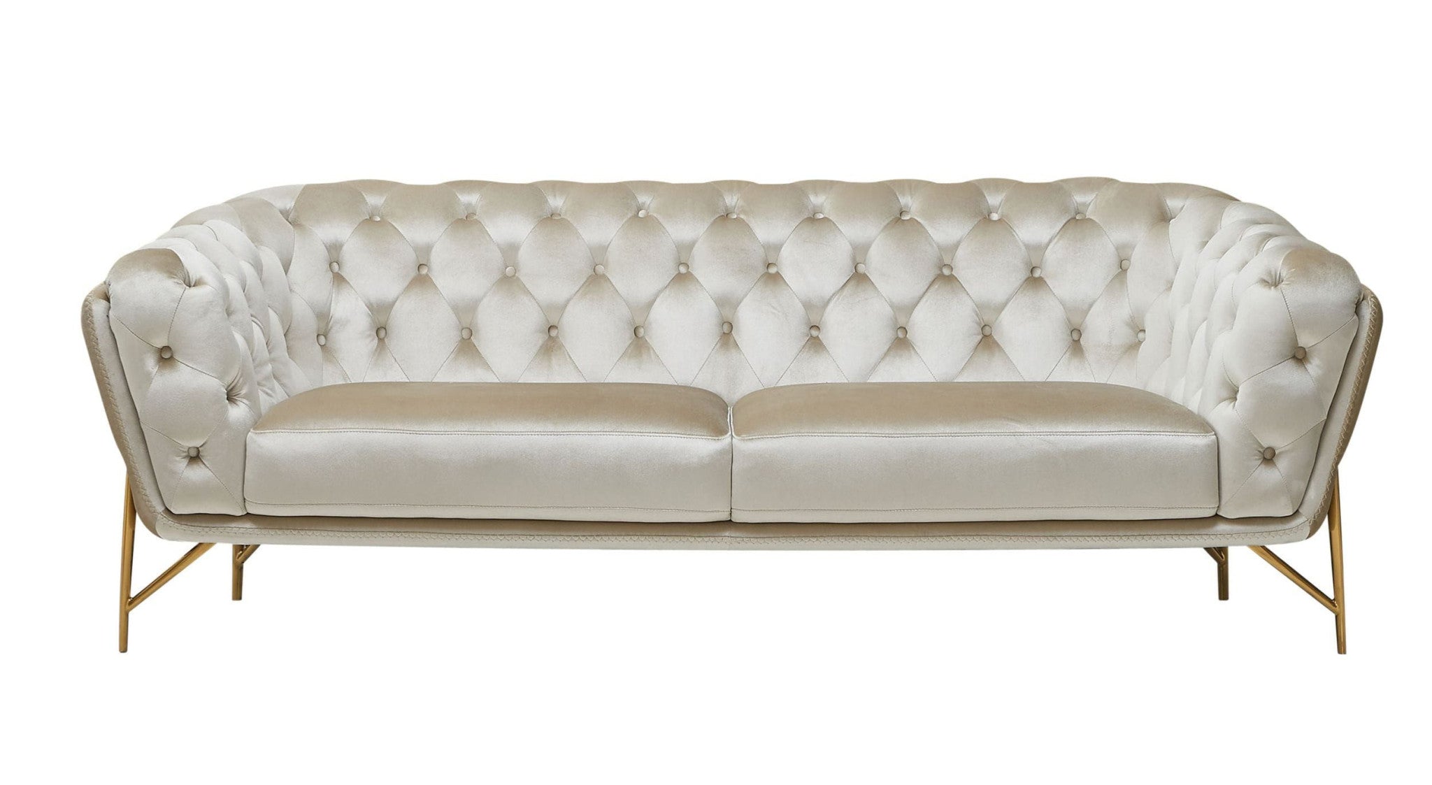 88" Beige Velvet Sofa With Gold Legs-1