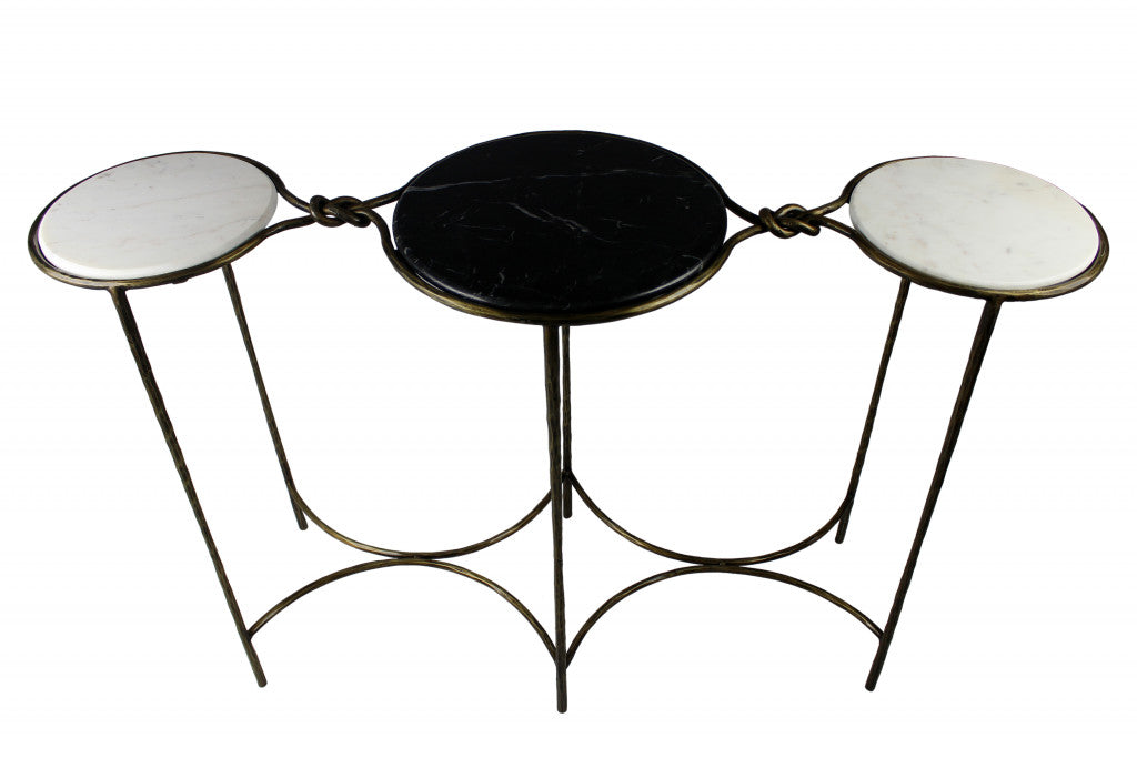 50" Black White And Gold Genuine Marble Round Six Leg Console Table-Console Tables-DECOROLALA