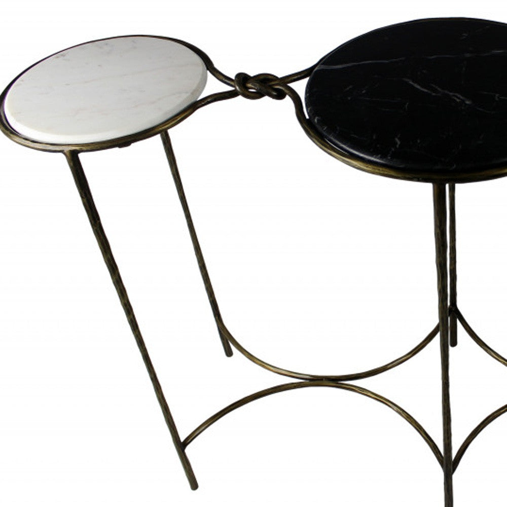 50" Black White And Gold Genuine Marble Round Six Leg Console Table-Console Tables-DECOROLALA