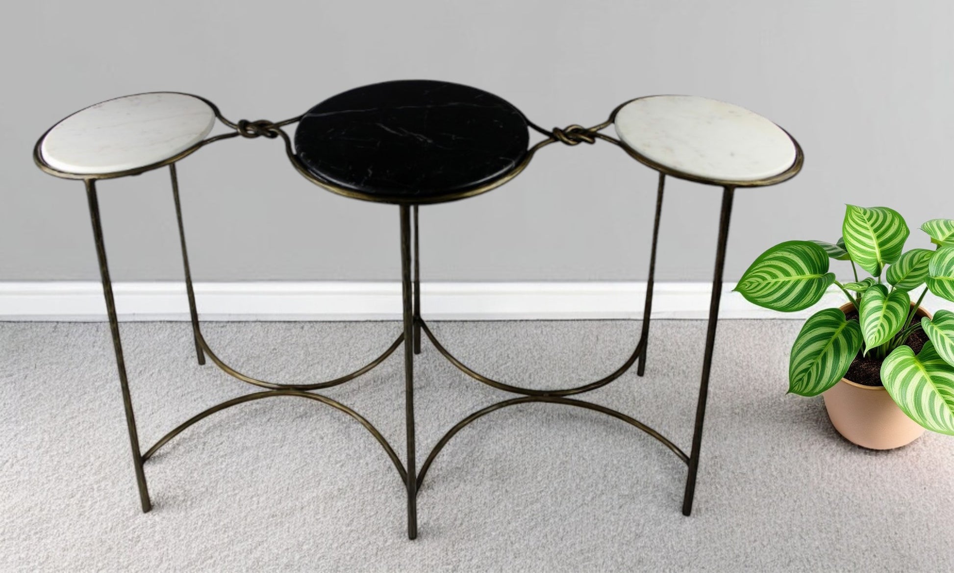 50" Black White And Gold Genuine Marble Round Six Leg Console Table-Console Tables-DECOROLALA