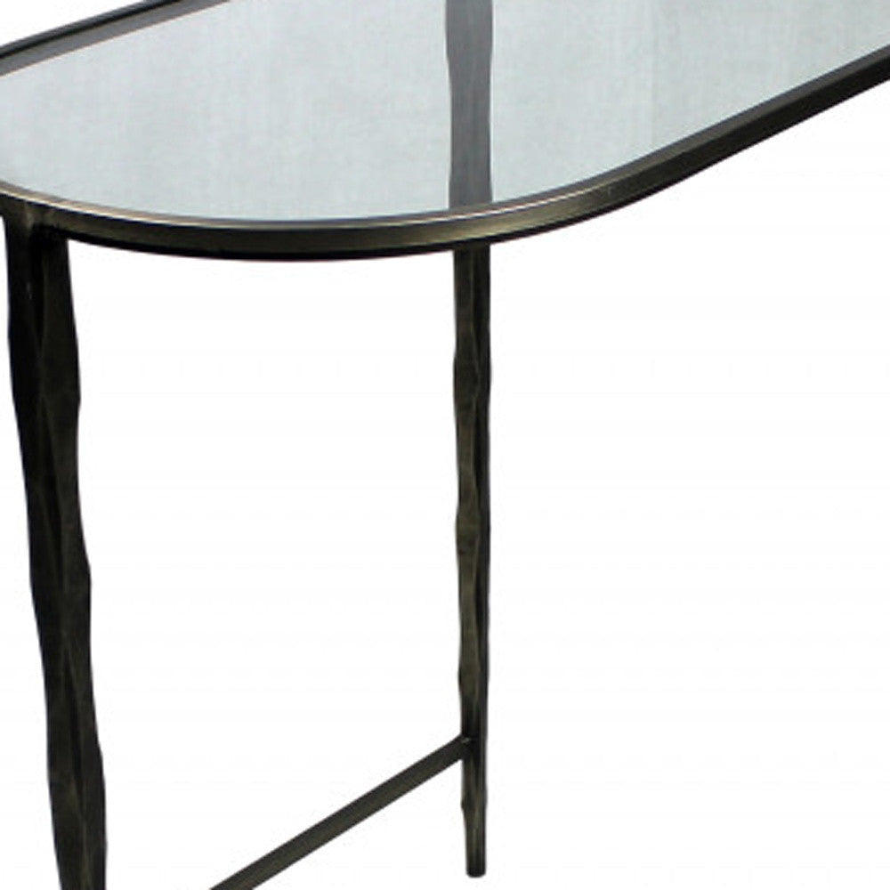 Set of Two 25" Black And Clear Glass And Genuine Marble Half Circle Three Leg Console Table-Console Tables-DECOROLALA