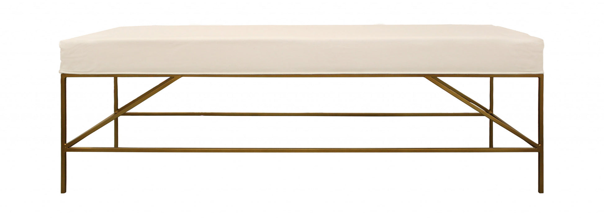 58" Ivory and Gold Upholstered Linen Bench-Benches-DECOROLALA