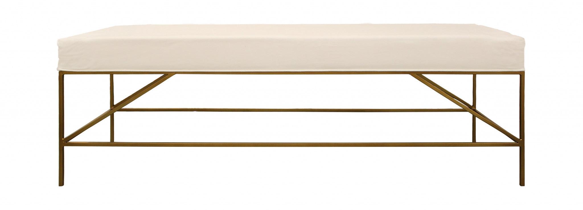 58" Ivory and Gold Upholstered Linen Bench-Benches-DECOROLALA