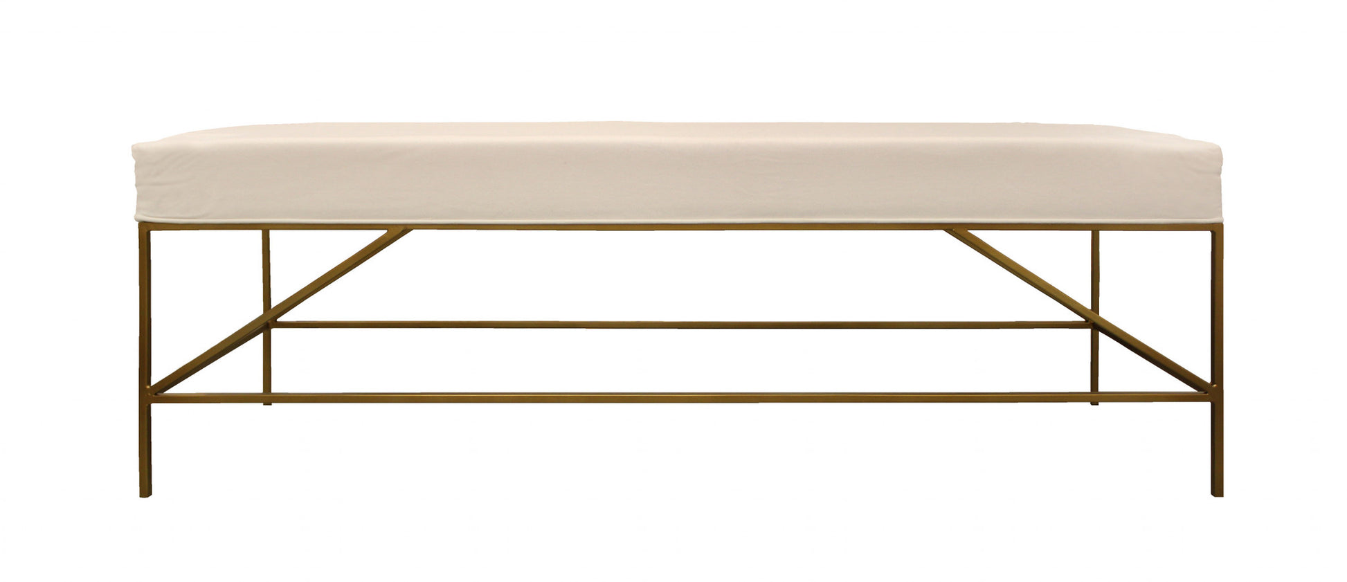 58" Ivory and Gold Upholstered Linen Bench-Benches-DECOROLALA