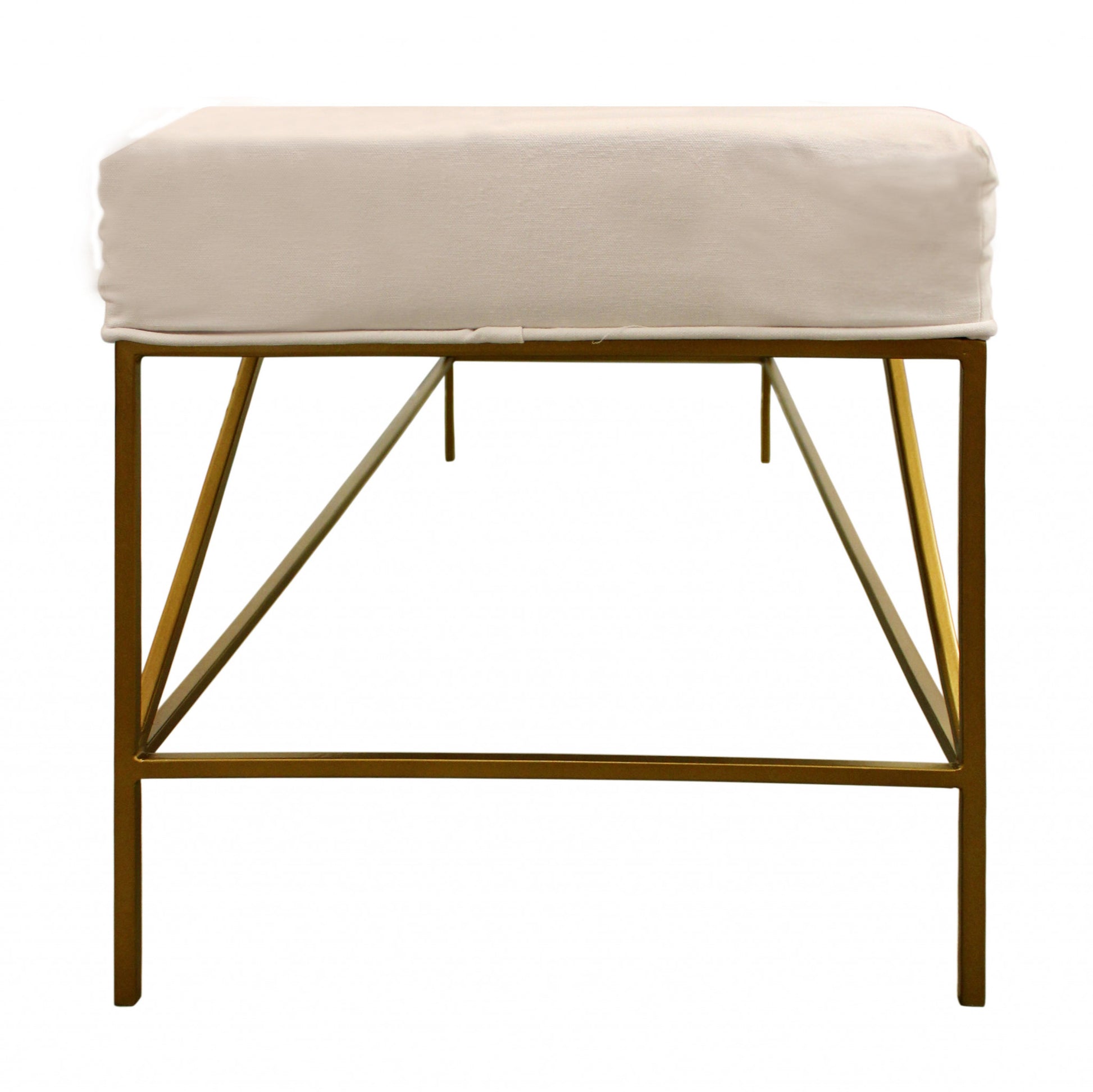 58" Ivory and Gold Upholstered Linen Bench-Benches-DECOROLALA