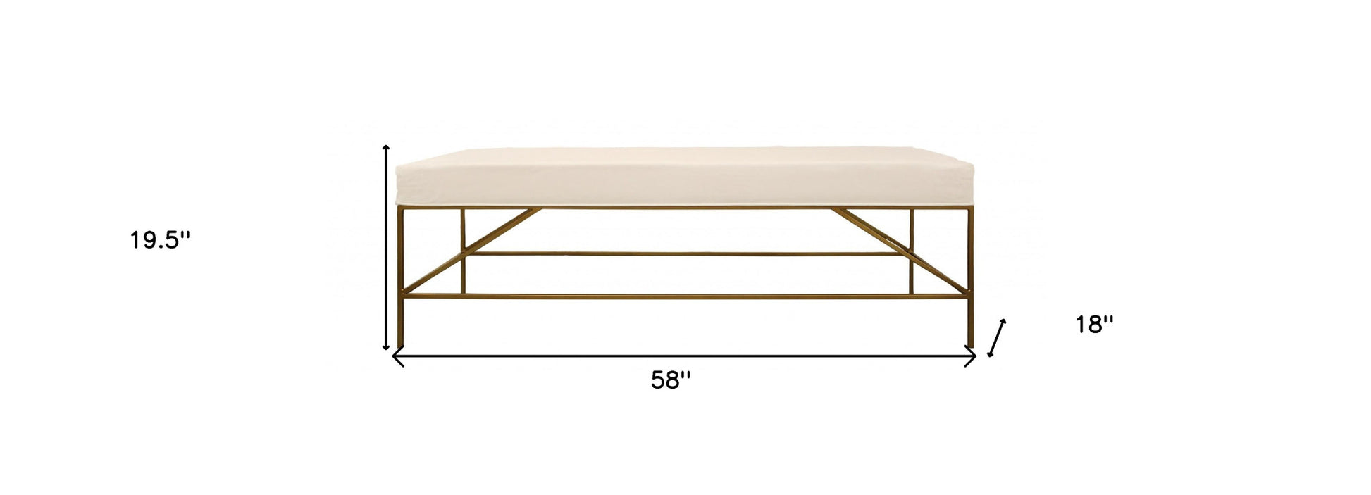 58" Ivory and Gold Upholstered Linen Bench-Benches-DECOROLALA
