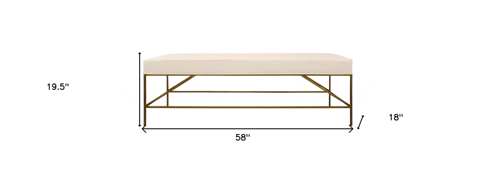 58" Ivory and Gold Upholstered Linen Bench-Benches-DECOROLALA