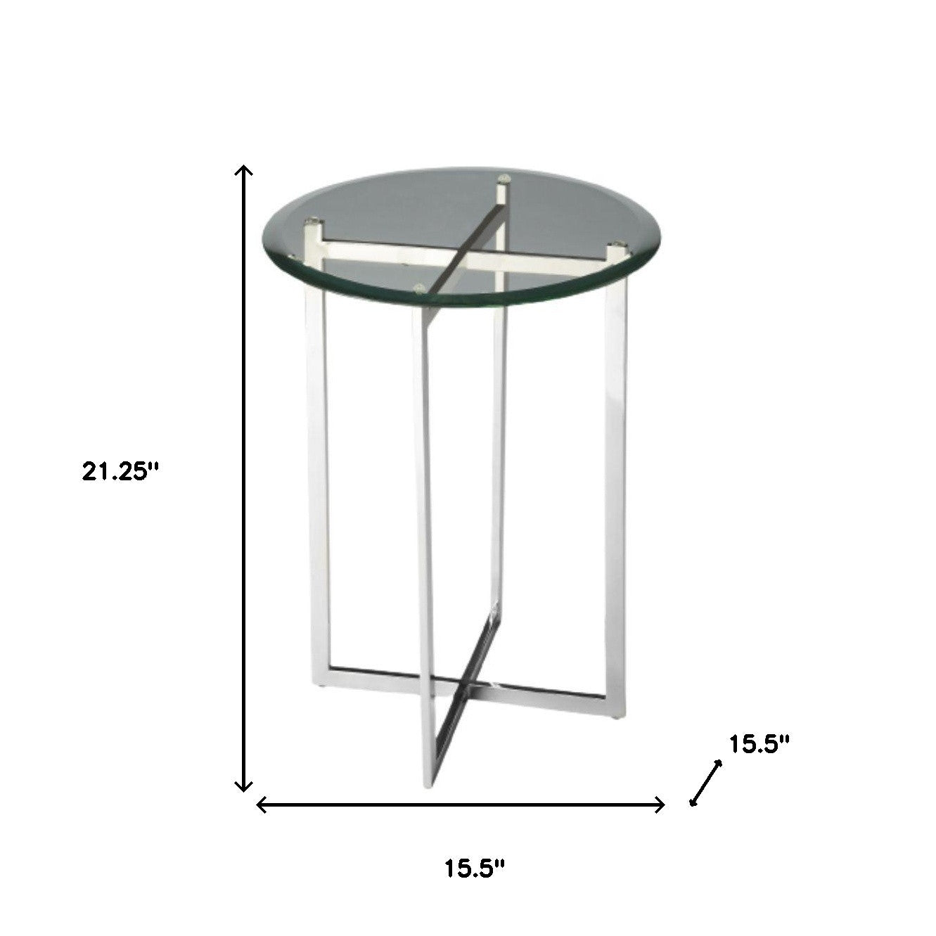 21" Clear And Silver Glass and Stainless Steel Round End Table-End-Side Tables-DECOROLALA