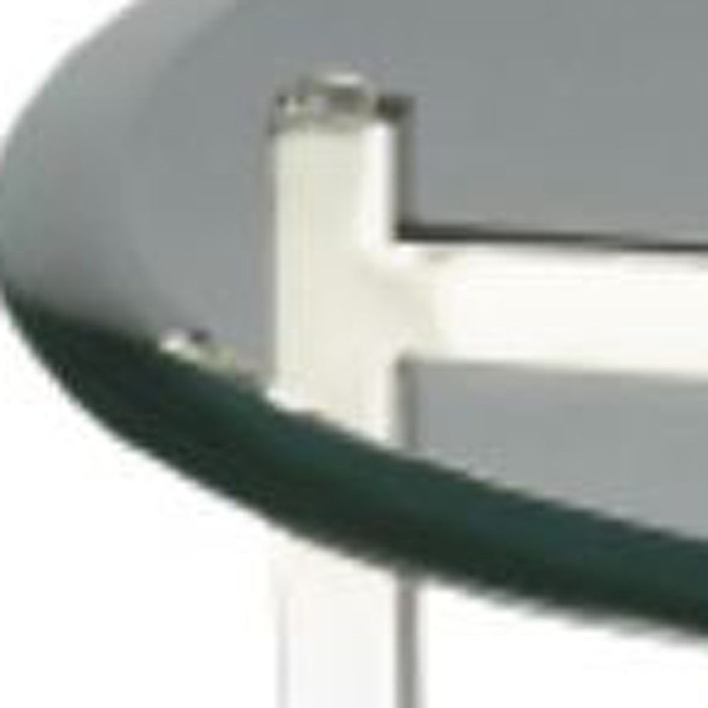 21" Clear And Silver Glass and Stainless Steel Round End Table-End-Side Tables-DECOROLALA