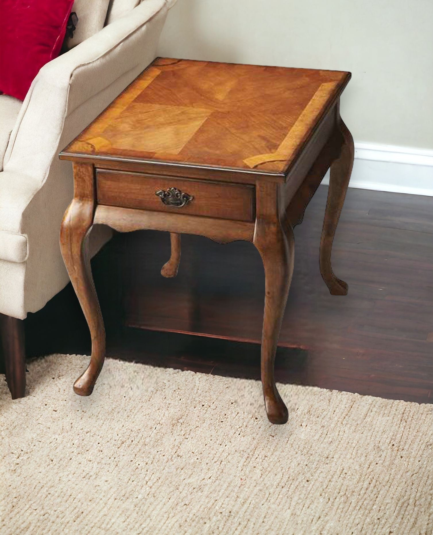 25" Medium Brown Solid and Manufactured Wood End Table With Drawer-1