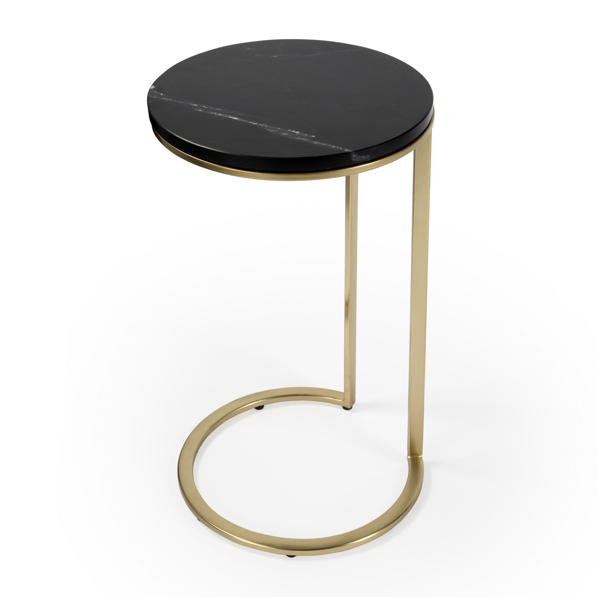 28" Black Marble Round End Table-End-Side Tables-DECOROLALA