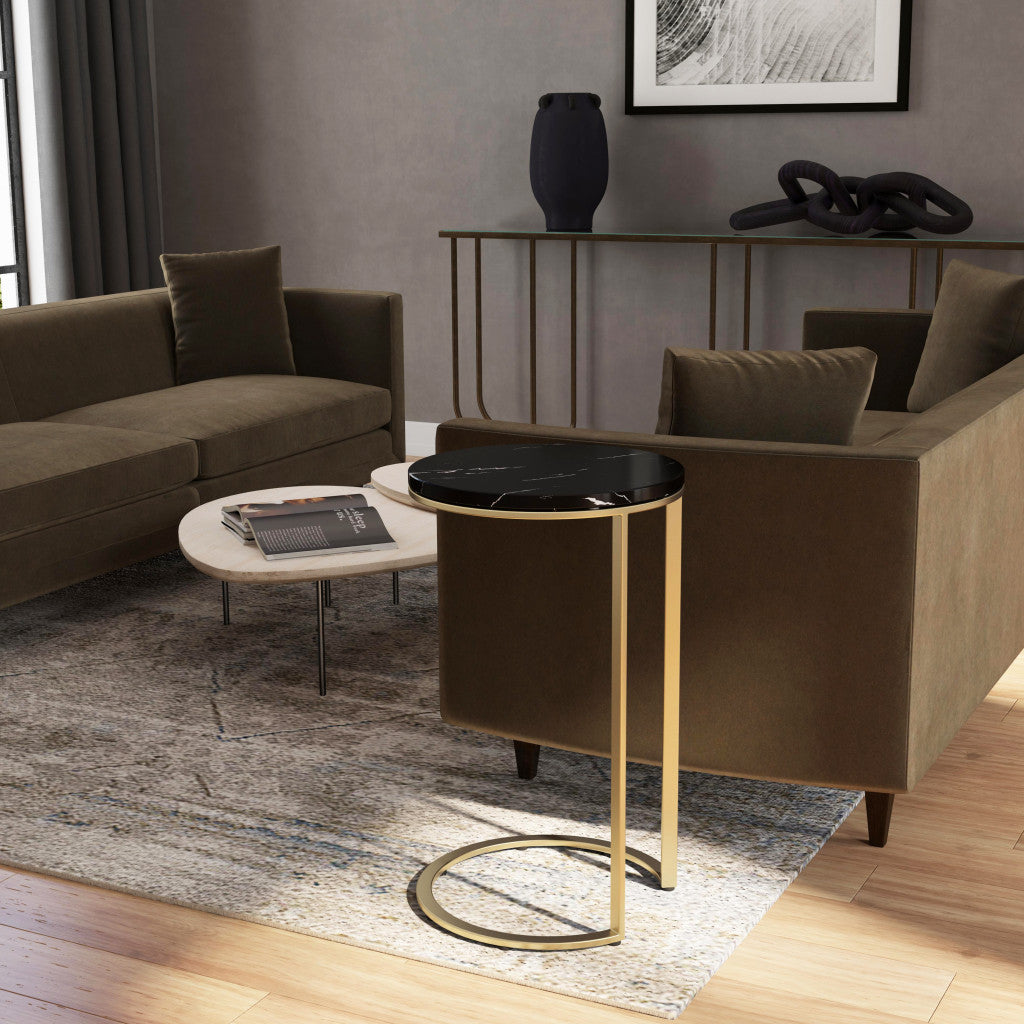 28" Black Marble Round End Table-End-Side Tables-DECOROLALA