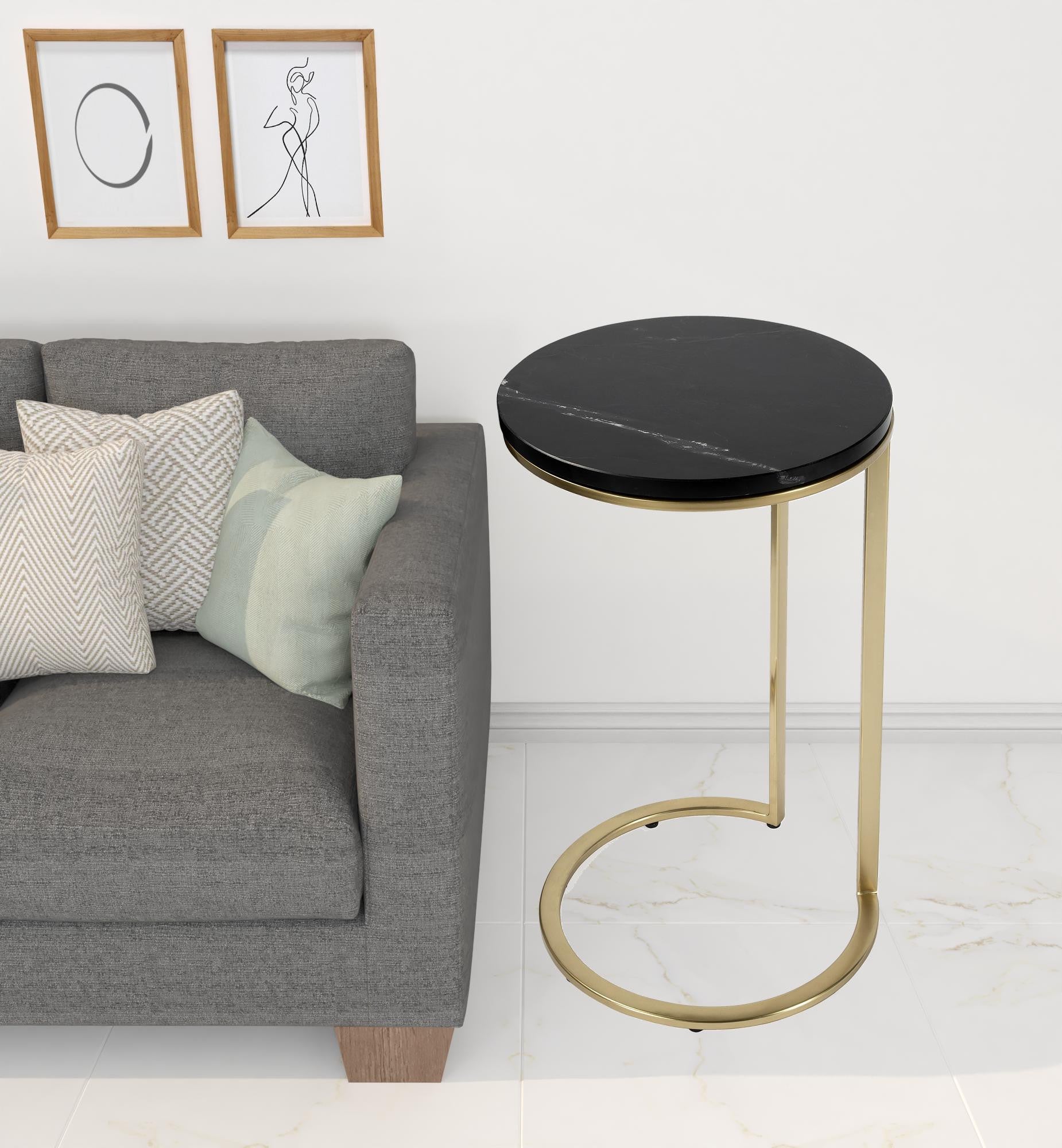 28" Black Marble Round End Table-End-Side Tables-DECOROLALA
