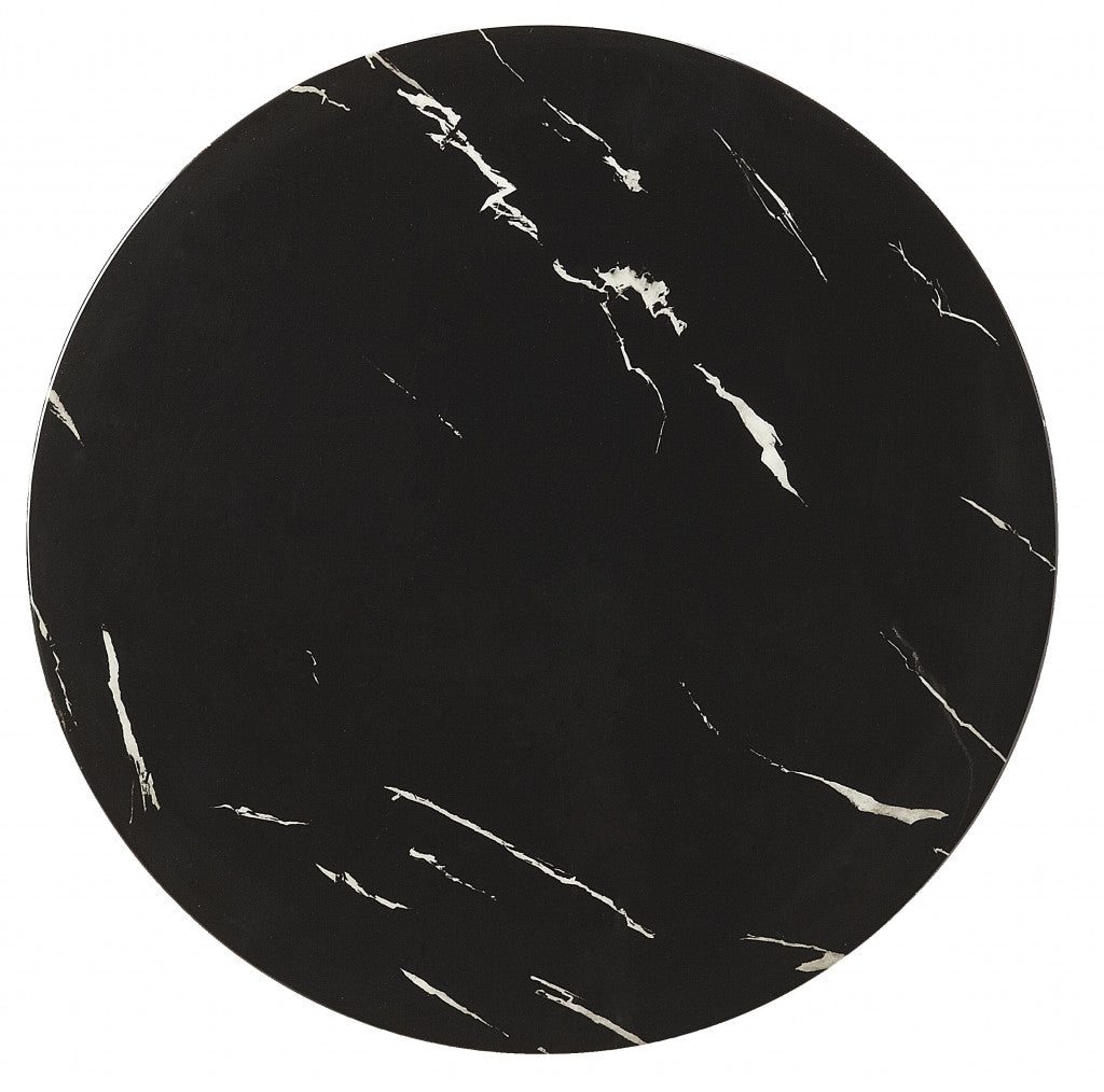 28" Black Marble Round End Table-End-Side Tables-DECOROLALA