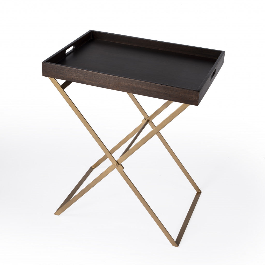 27" Gold And Walnut Solid Wood Rectangular End Table-0