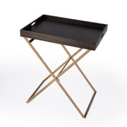 27" Gold And Walnut Solid Wood Rectangular End Table-0