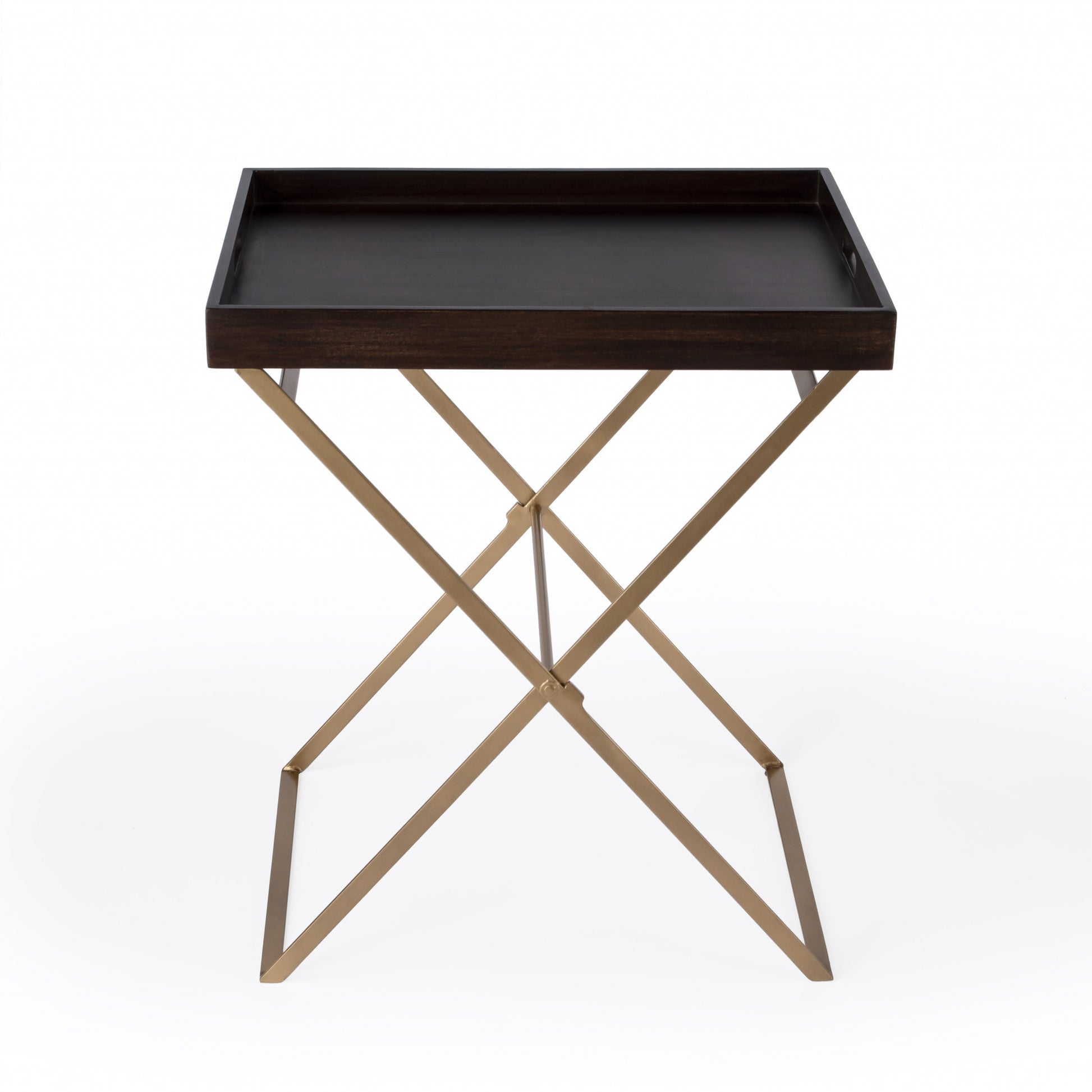 27" Gold And Walnut Solid Wood Rectangular End Table-1