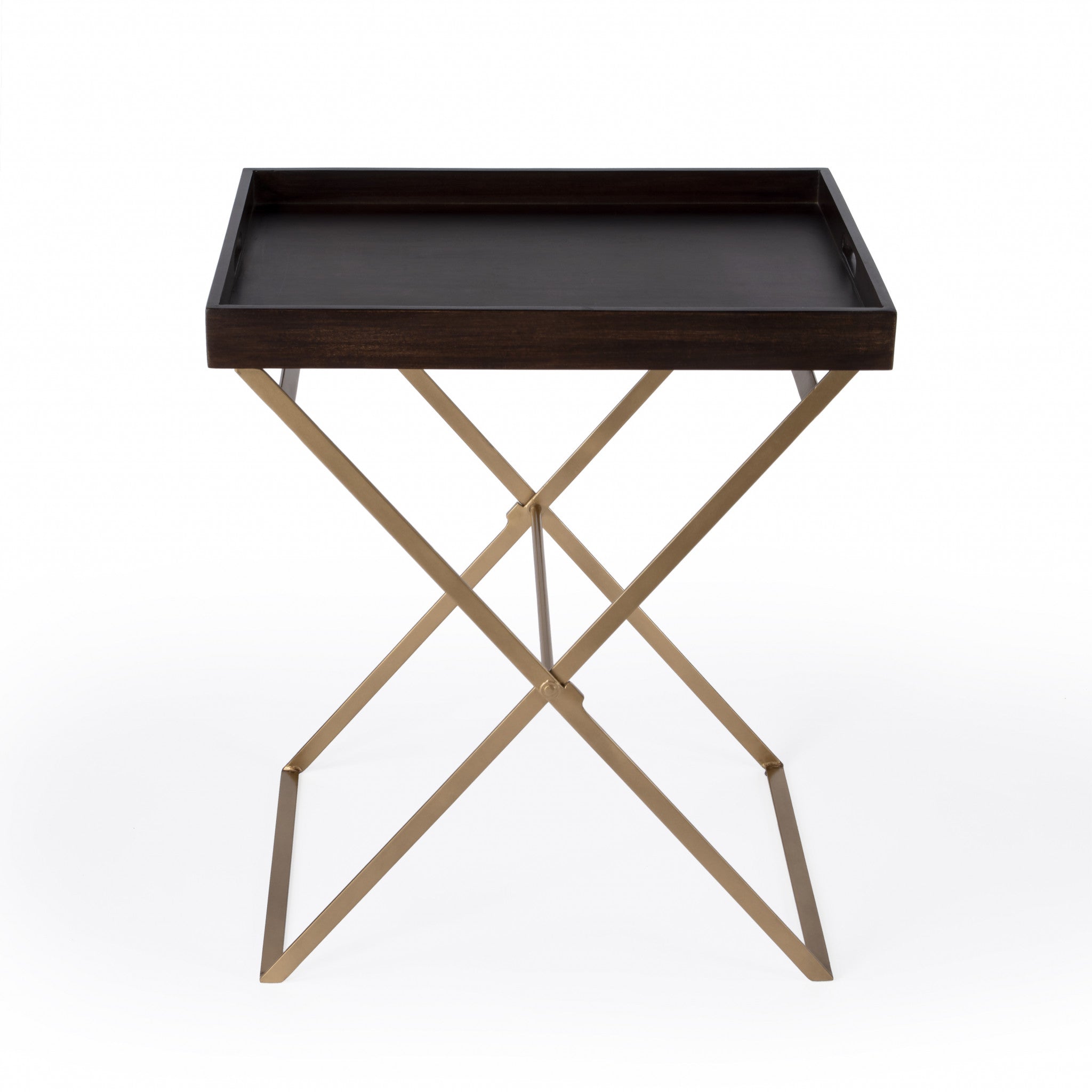 27" Gold And Walnut Solid Wood Rectangular End Table-1