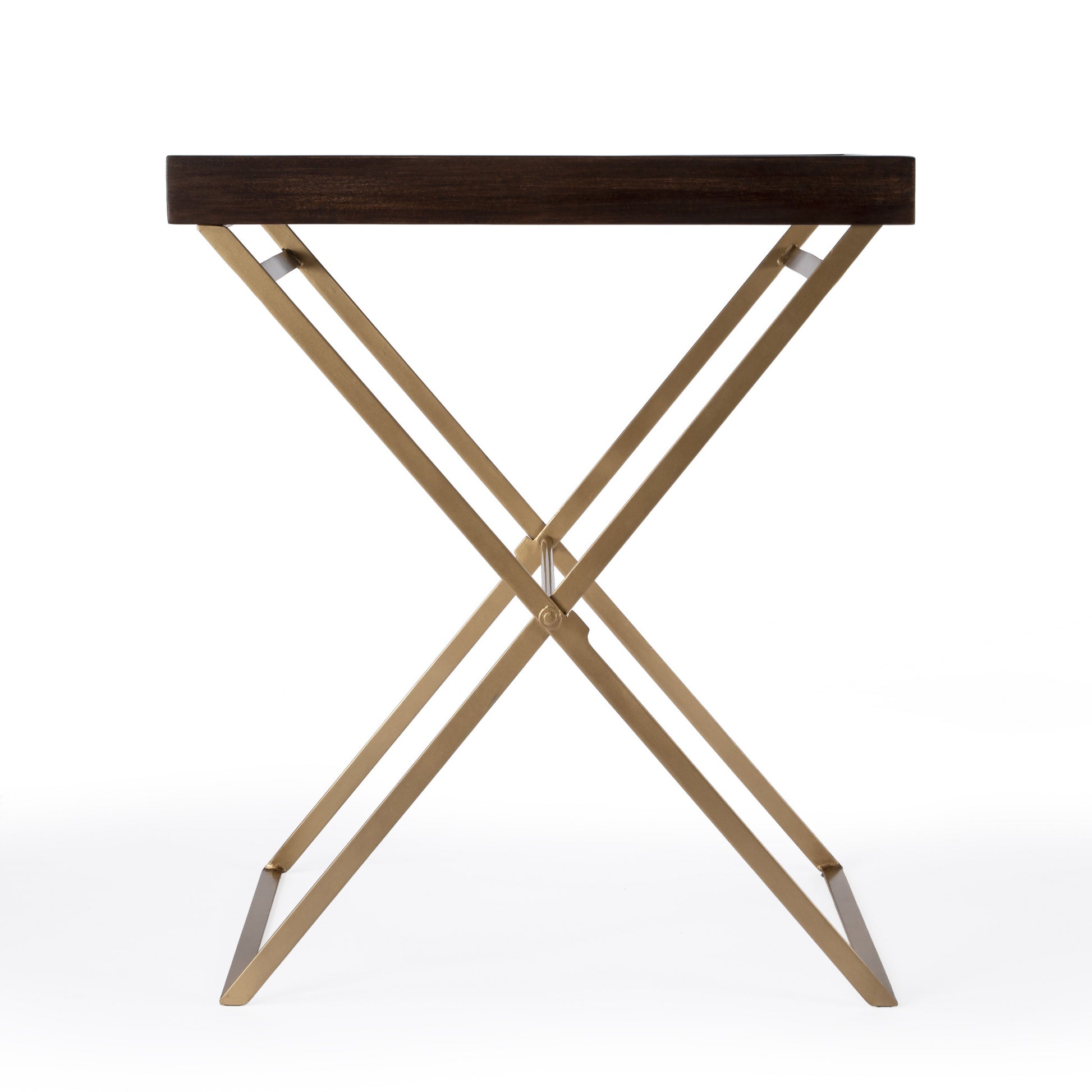 27" Gold And Walnut Solid Wood Rectangular End Table-2