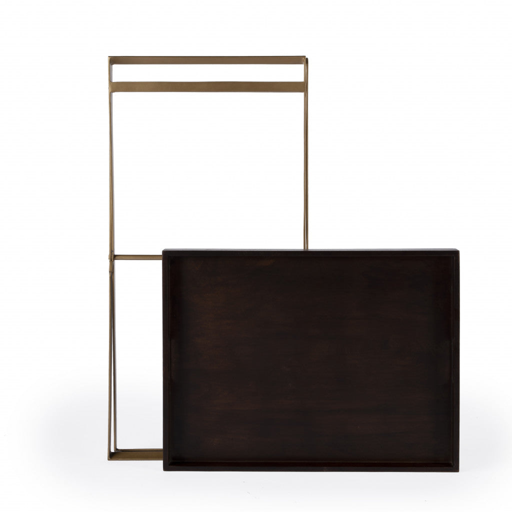27" Gold And Walnut Solid Wood Rectangular End Table-5