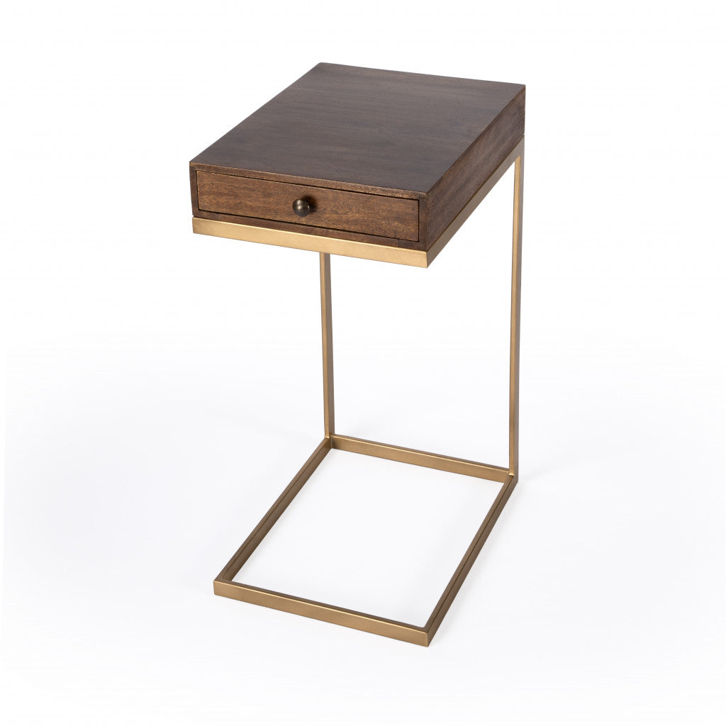 27" Natural Brown Solid And Manufactured Wood Square End Table With Drawer-0