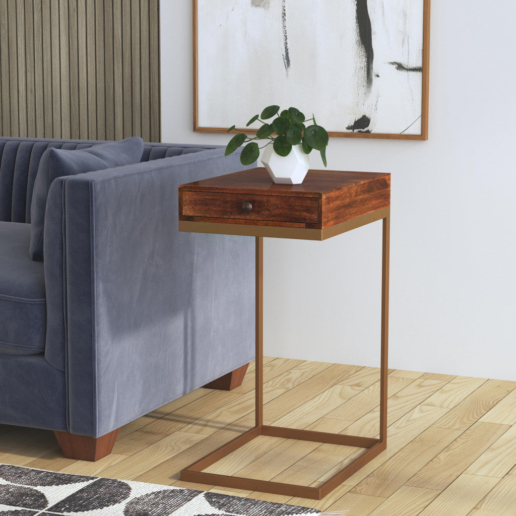 27" Natural Brown Solid And Manufactured Wood Square End Table With Drawer-7