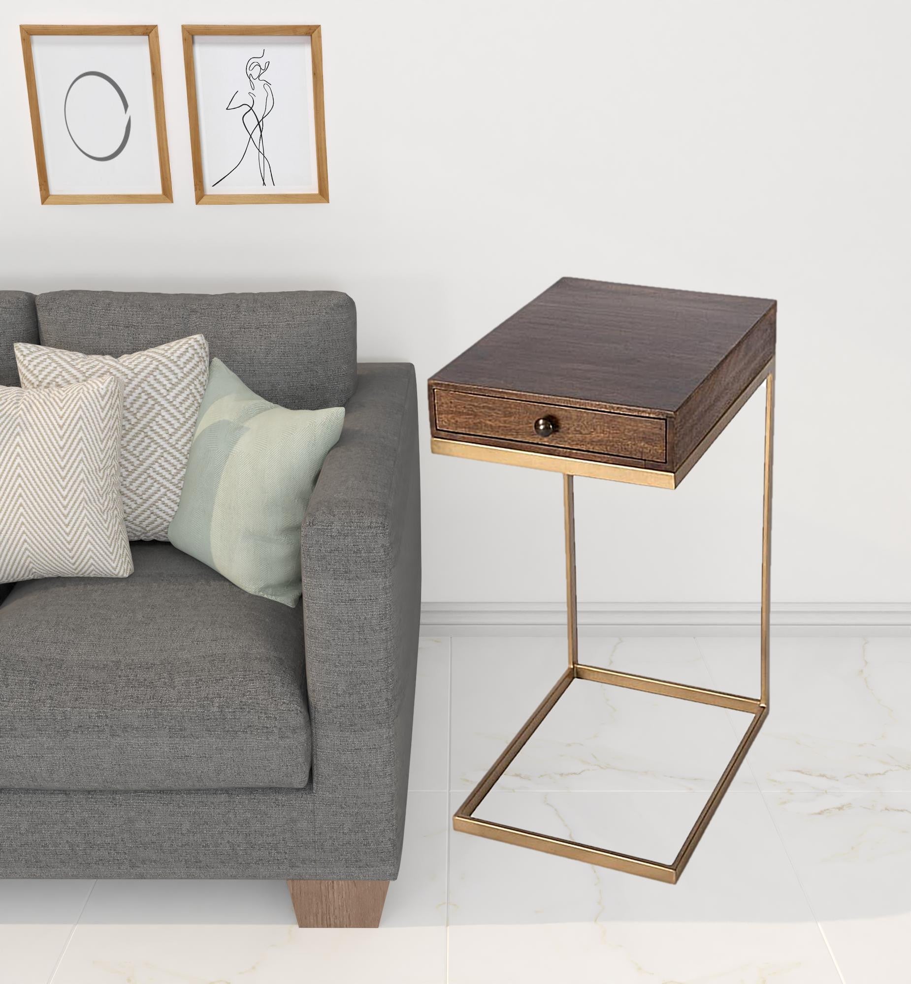 27" Natural Brown Solid And Manufactured Wood Square End Table With Drawer-5