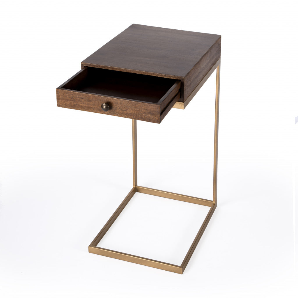 27" Natural Brown Solid And Manufactured Wood Square End Table With Drawer-1