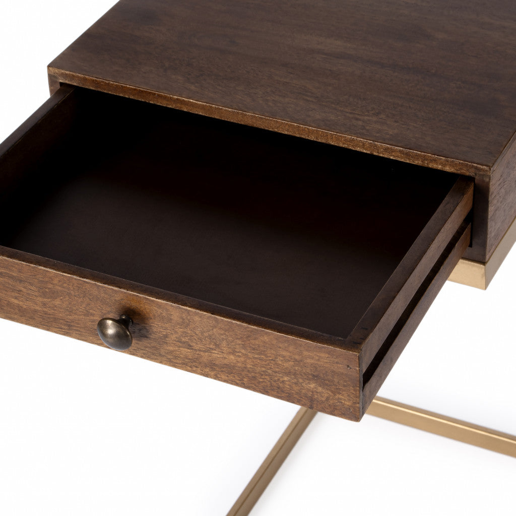 27" Natural Brown Solid And Manufactured Wood Square End Table With Drawer-6