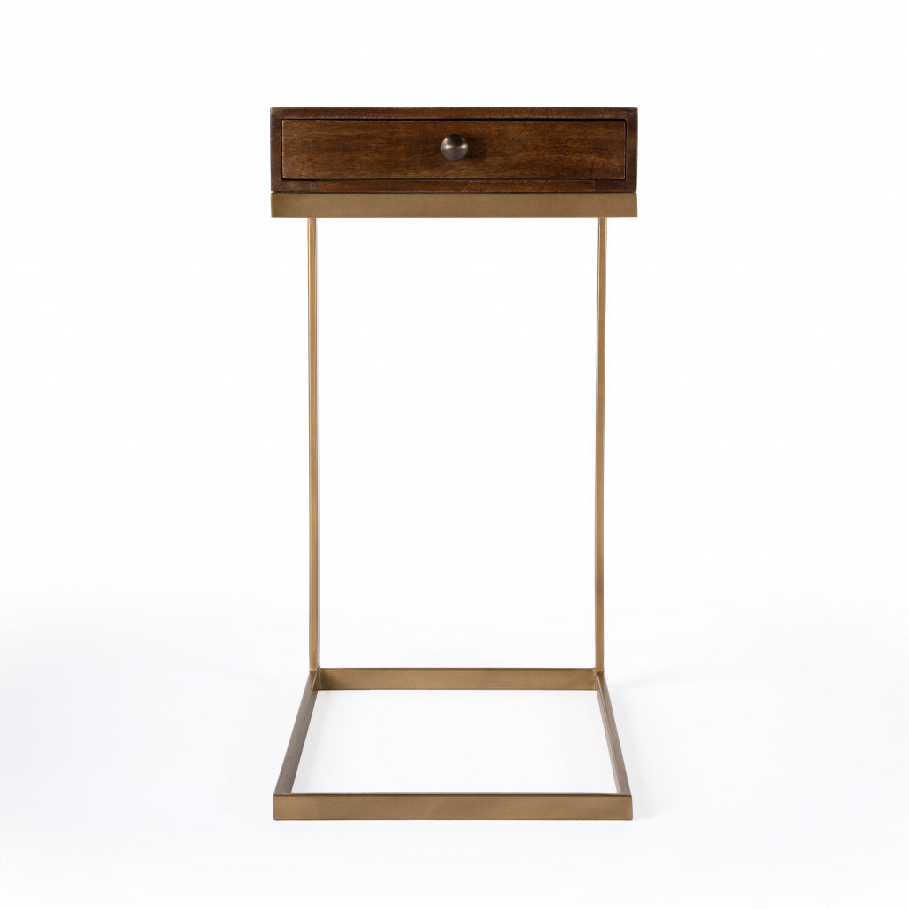 27" Natural Brown Solid And Manufactured Wood Square End Table With Drawer-3