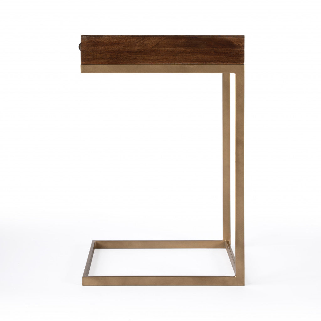 27" Natural Brown Solid And Manufactured Wood Square End Table With Drawer-4