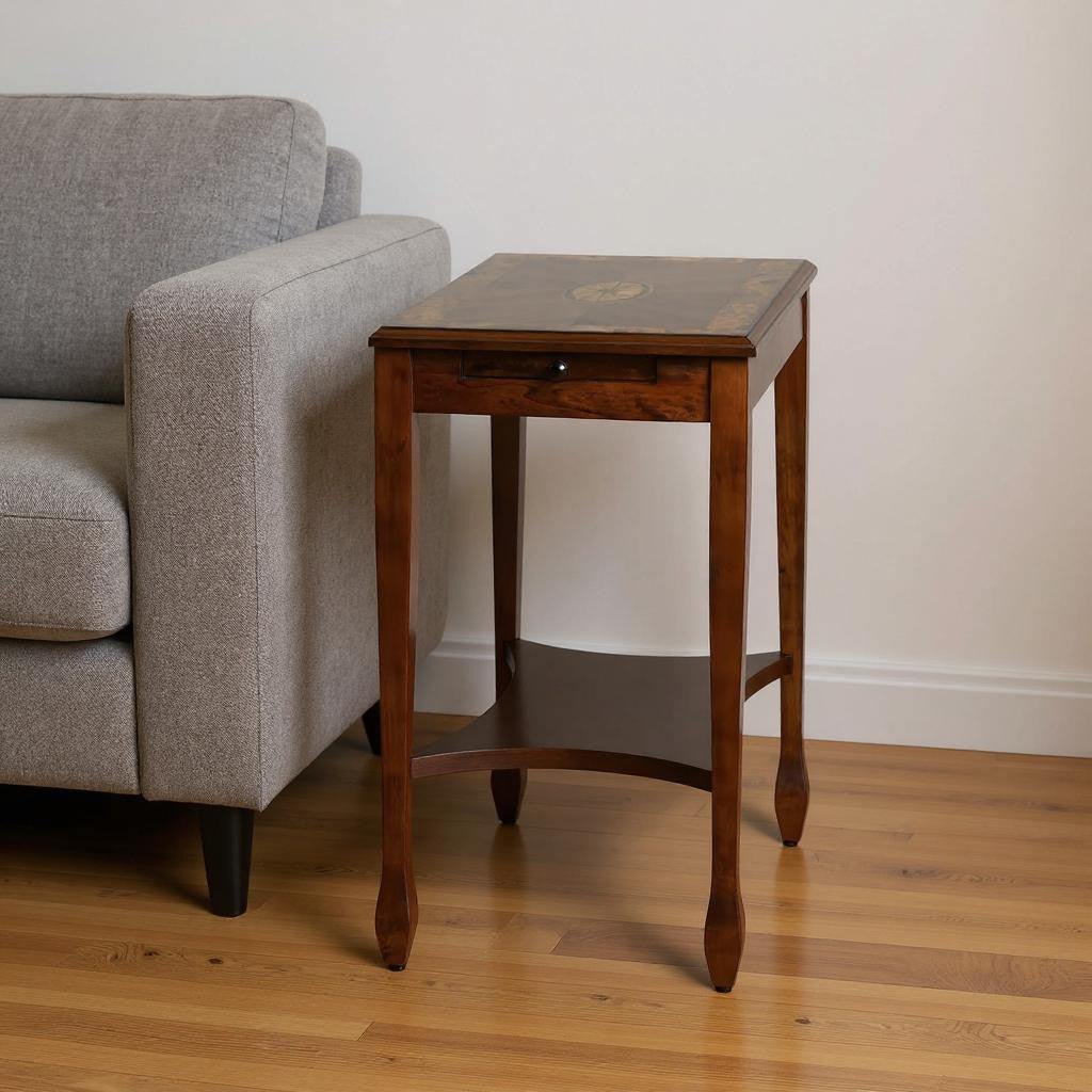 25" Wood Brown End Table With Shelf-0