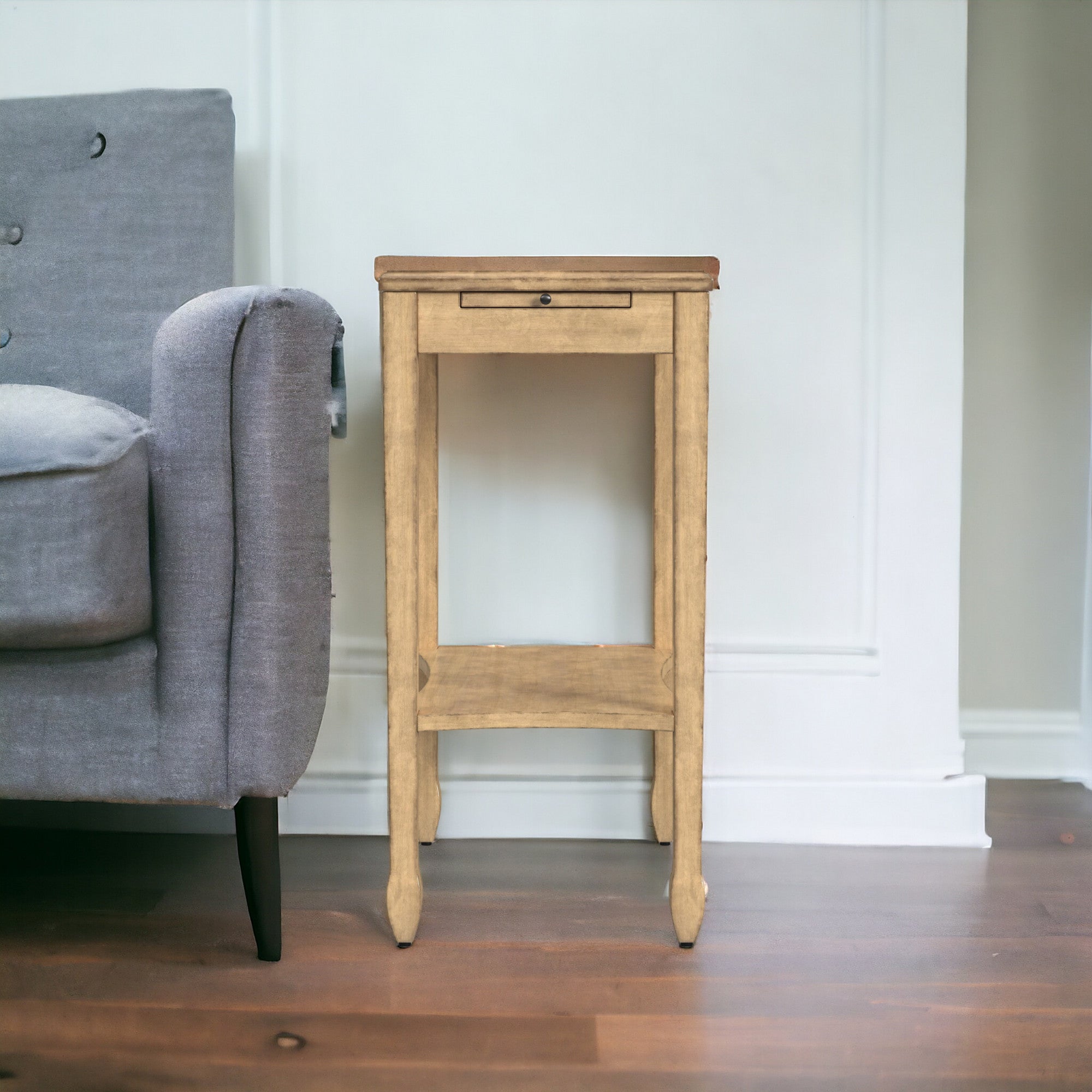 25" Beige Manufactured Wood Rectangular End Table With Shelf-1
